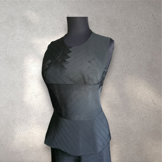 Prada Black Grosgrain Ribbon Blouse - Size 12 NWT