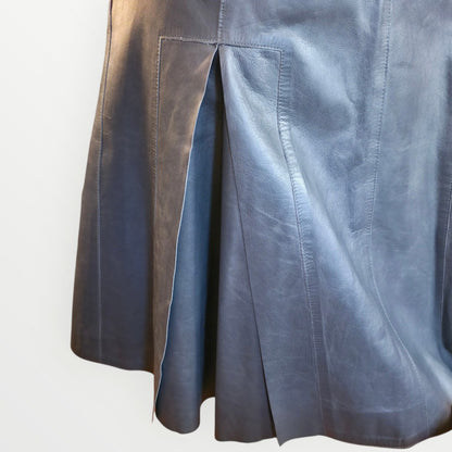 Oscar De La Renta Gray Leather Godet Skirt  - Size 10