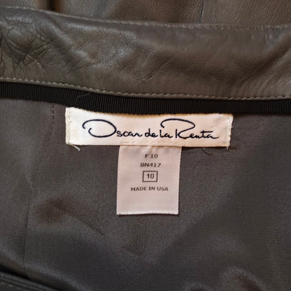 Oscar De La Renta Gray Leather Godet Skirt  - Size 10