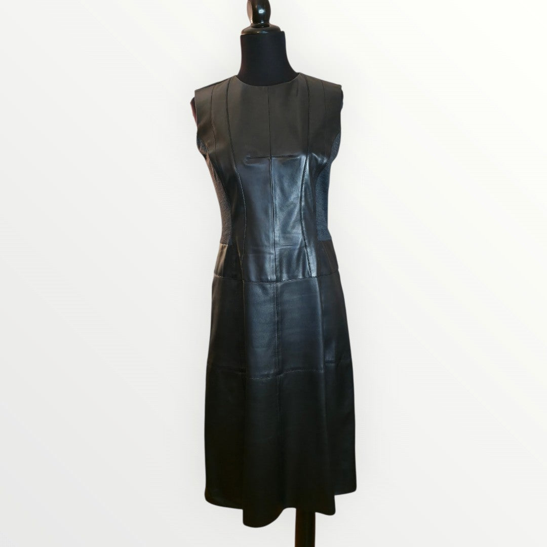 Ralph Lauren Black Label Black    Leather A-Line Dress
