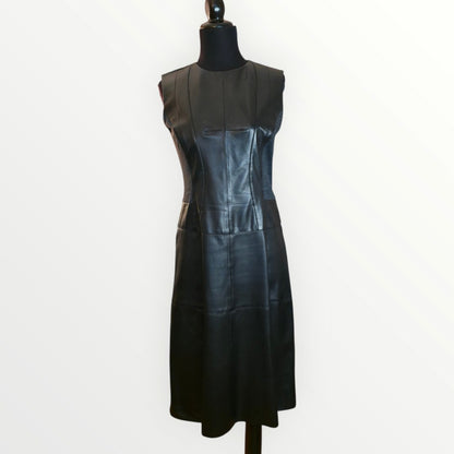 Ralph Lauren Black Label Black    Leather A-Line Dress