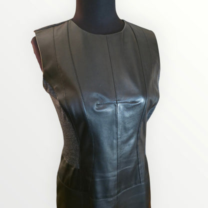 Derek Lam Black Leather & Wool Sleeveless Dress - Size 10