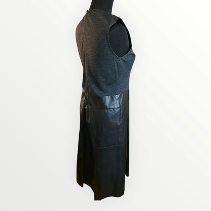 Derek Lam Black Leather & Wool Sleeveless Dress - Size 10