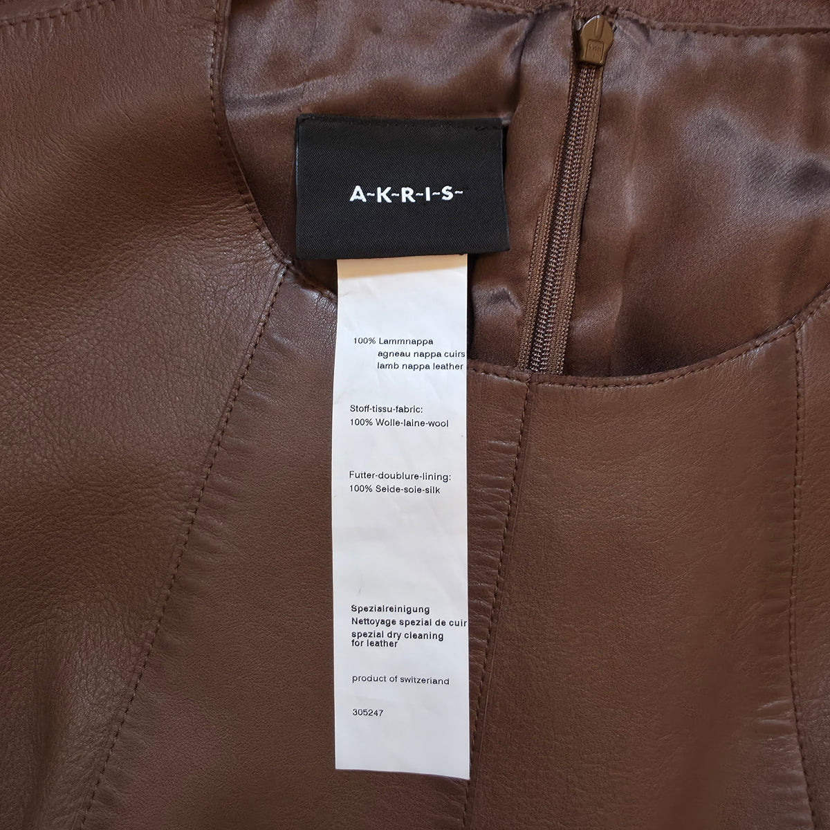 Akris Archival Mocha Lambskin Leather Wool Modular Dress with Removable Apron Panel - Size 8