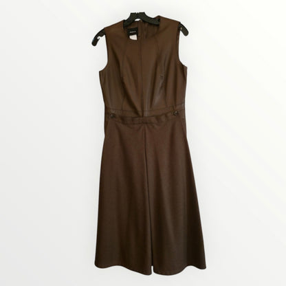 Akris Archival Mocha Lambskin Leather Wool Modular Dress with Removable Apron Panel - Size 8