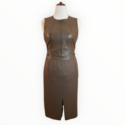 Akris Archival Mocha Lambskin Leather Wool Modular Dress with Removable Apron Panel - Size 8