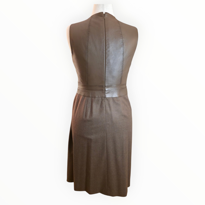 Akris Archival Mocha Lambskin Leather Wool Modular Dress with Removable Apron Panel - Size 8