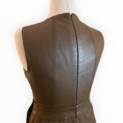 Akris Archival Mocha Lambskin Leather Wool Modular Dress with Removable Apron Panel - Size 8