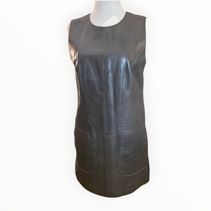 NWT Vince Leather Shift Dress in Charcoal Gray.