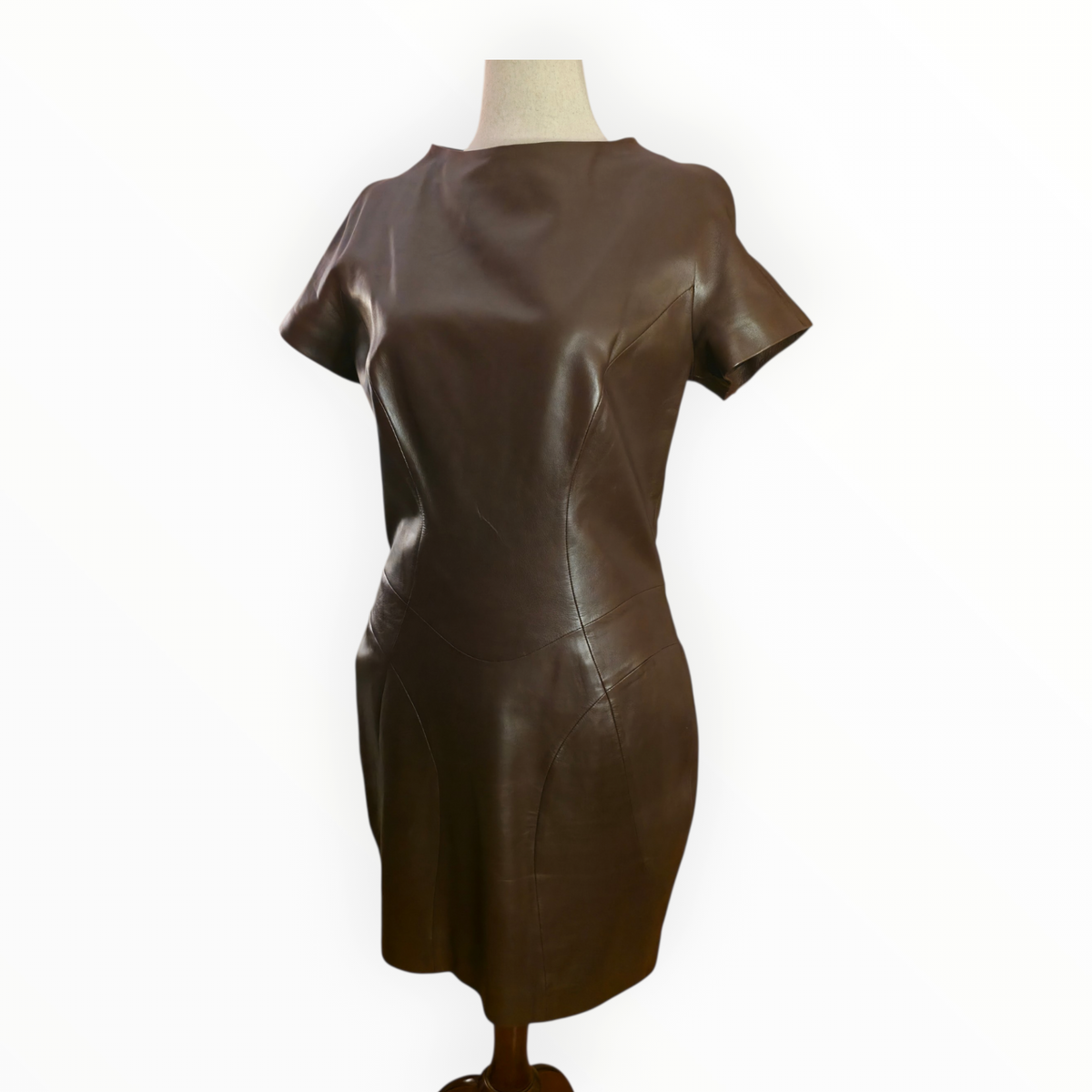 Tom Ford for YSL Fall Winter 2002 Collection Brown Leather Dress