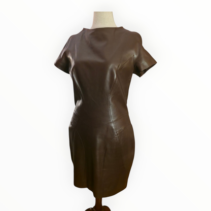 Tom Ford for YSL Fall Winter 2002 Collection Brown Leather Dress
