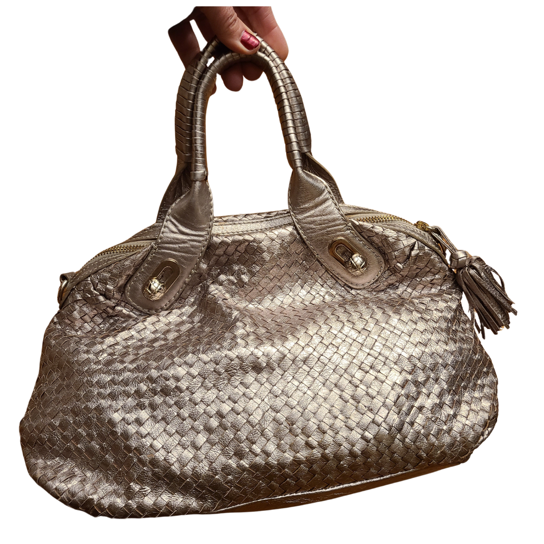 Elliott Lucca Gold Metallic Woven Leather Handbag