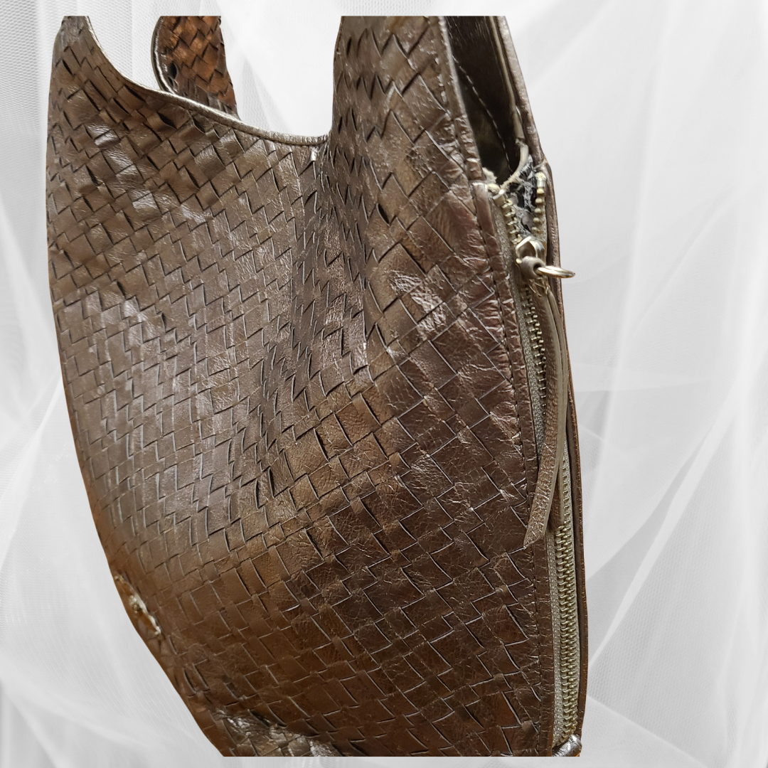 Elliott Lucca Brand Metallic Gold Woven Leather Hobo Shoulder Bag