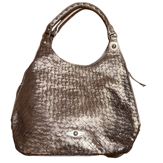 Elliott Lucca Brand Metallic Gold Woven Leather Hobo Shoulder Bag