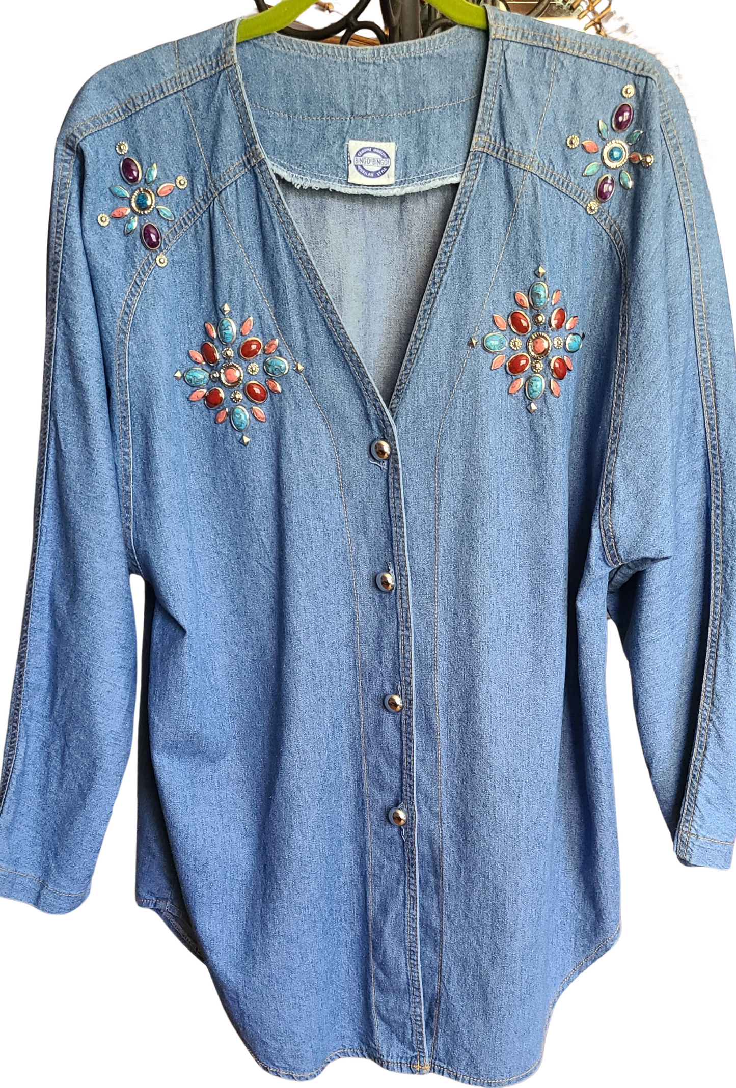 VINTAGE 1980s Southwest Vibe Embellished Denim Shirt | Size Large