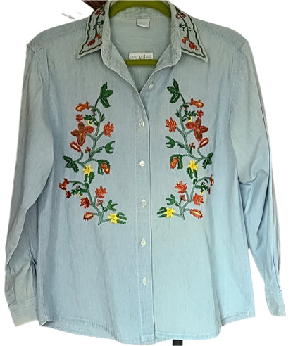 VINTAGE | Embroidered Denim Shirt | Size S