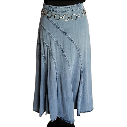 Coldwater Creek Brand Asymmetrical  Denim Midi Skirt | Size Small