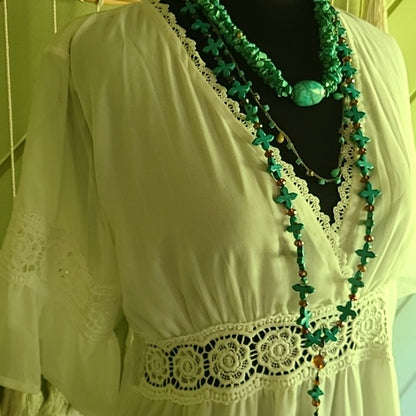VINTAGE White Polyester Lace Insert Dress | Size Small