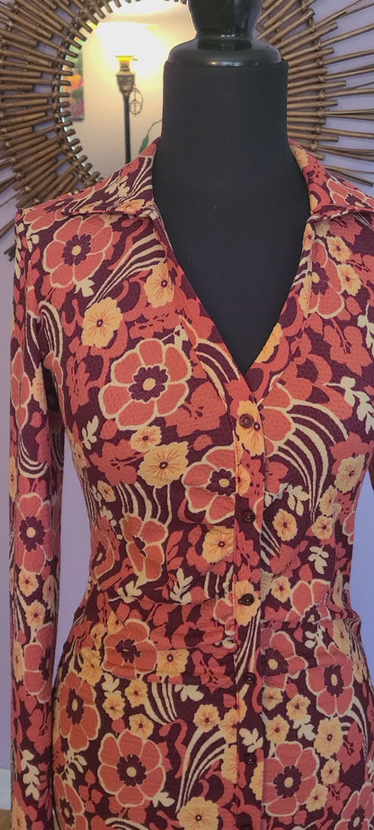 Flower Power Print BodyCon Dress | Size XS