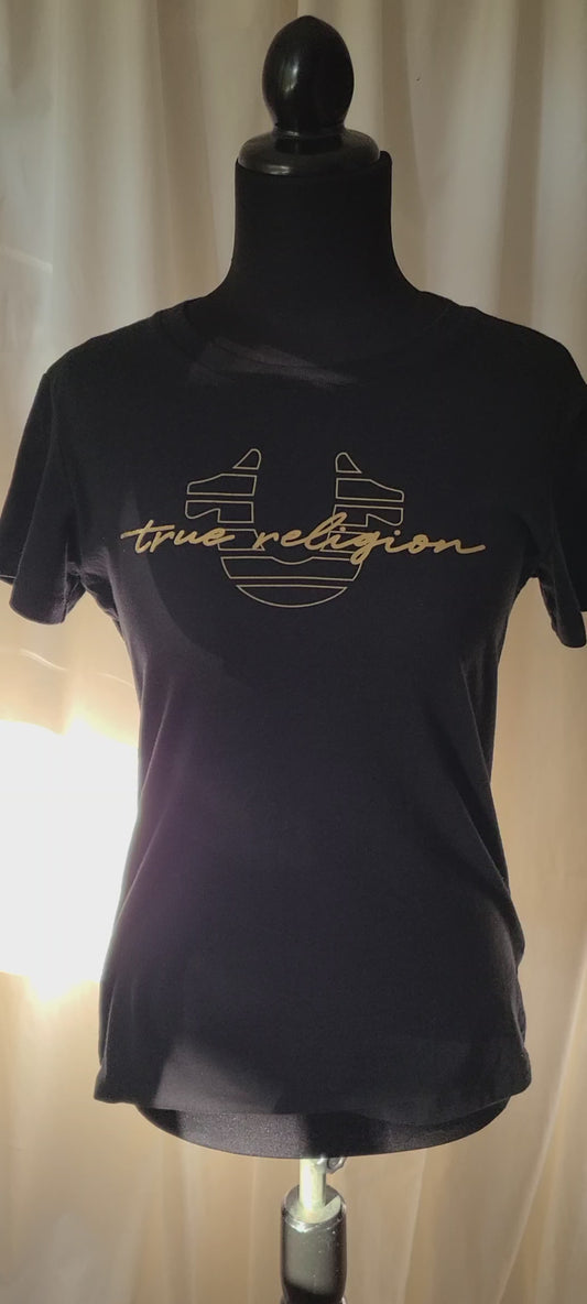 True Religion Gold Logo Black T-Shirt | Size Small