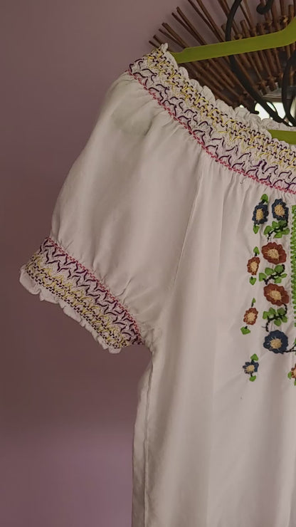 Bohemian Embroidered Peasant Blouse | Size L